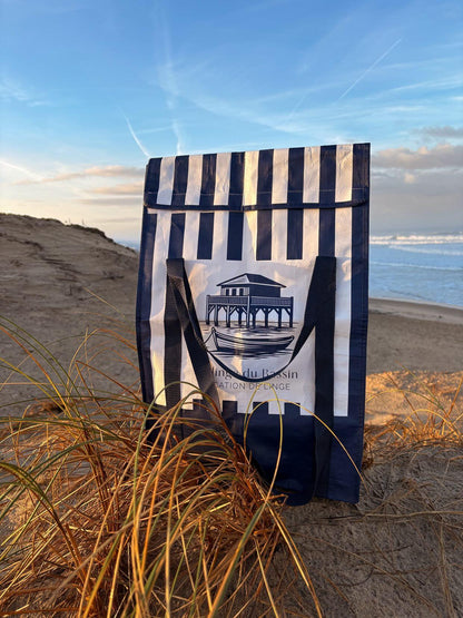 Détail sac à linge professionnel rayures marines - Personnalisation logo sublimation - Conciergerie hôtellerie B2B - COCO PYLA