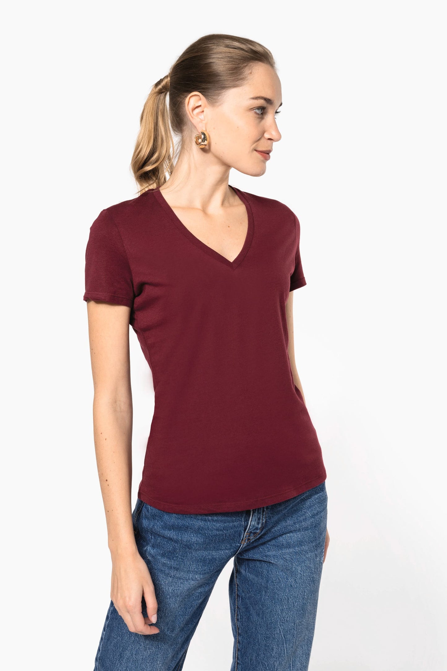 T-shirt col V femme K3029IC BIO150 KARIBAN - Détail coupe et finitions bio
