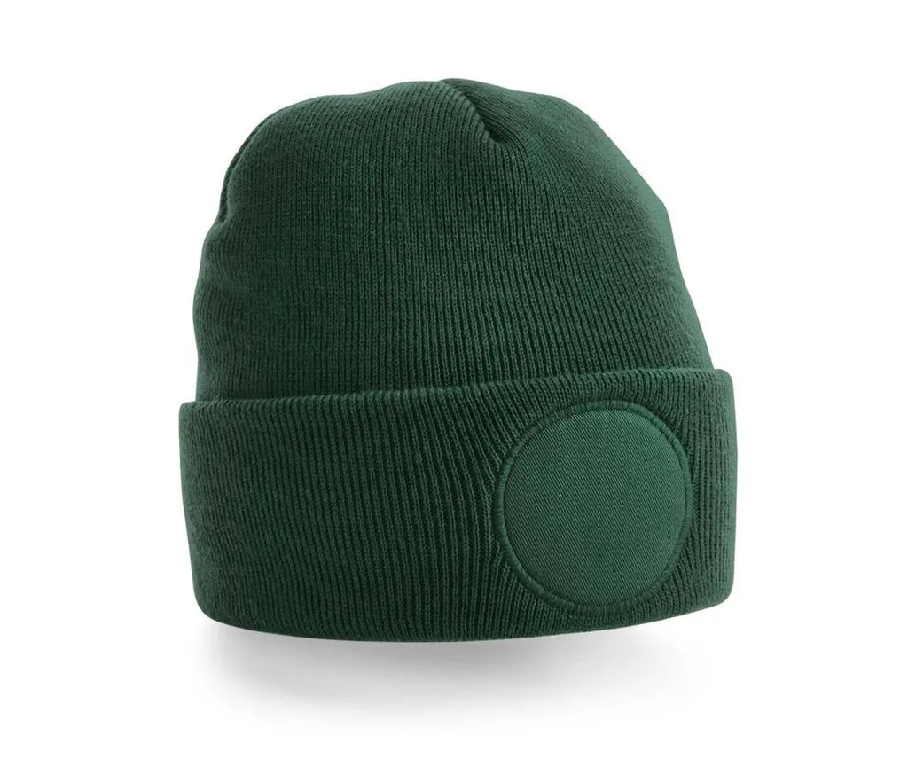 Bonnet Beechfield BF446 vert bouteille avec patch rond personnalisable - COCO PYLA Biscarrosse