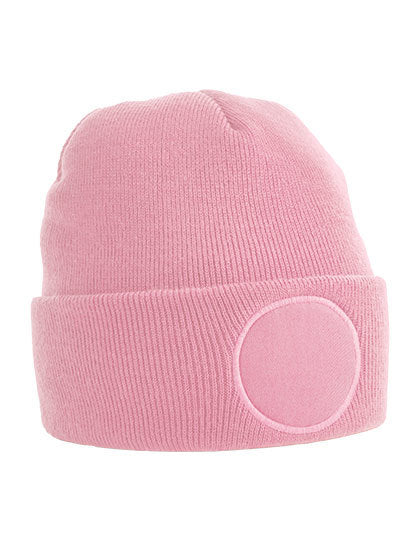 Bonnet Beechfield BF446 vieux rose avec patch rond personnalisable - COCO PYLA Biscarrosse