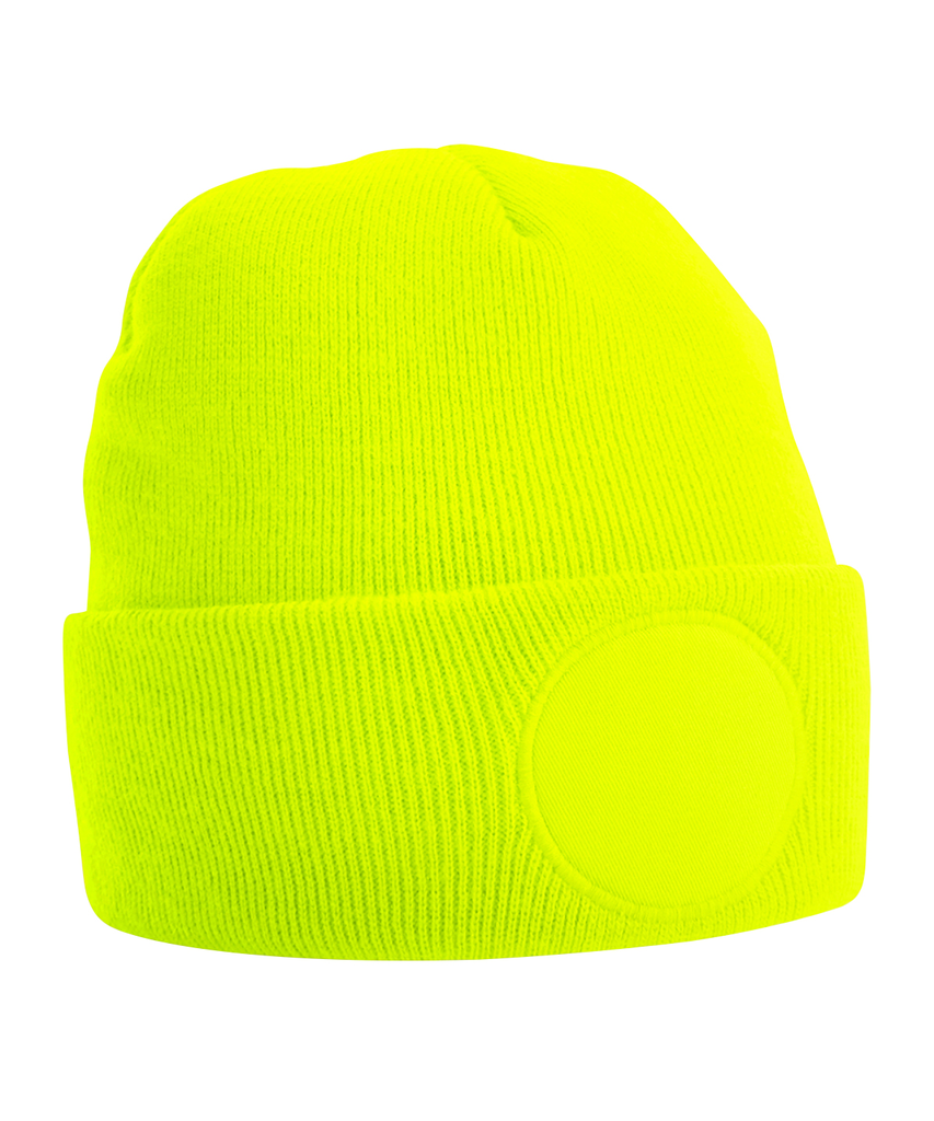 Bonnet Beechfield BF446 jaune fluo avec patch rond personnalisable - COCO PYLA Biscarrosse