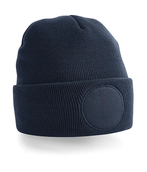 Bonnet Beechfield BF446 bleu marine avec patch rond personnalisable - COCO PYLA Biscarrosse