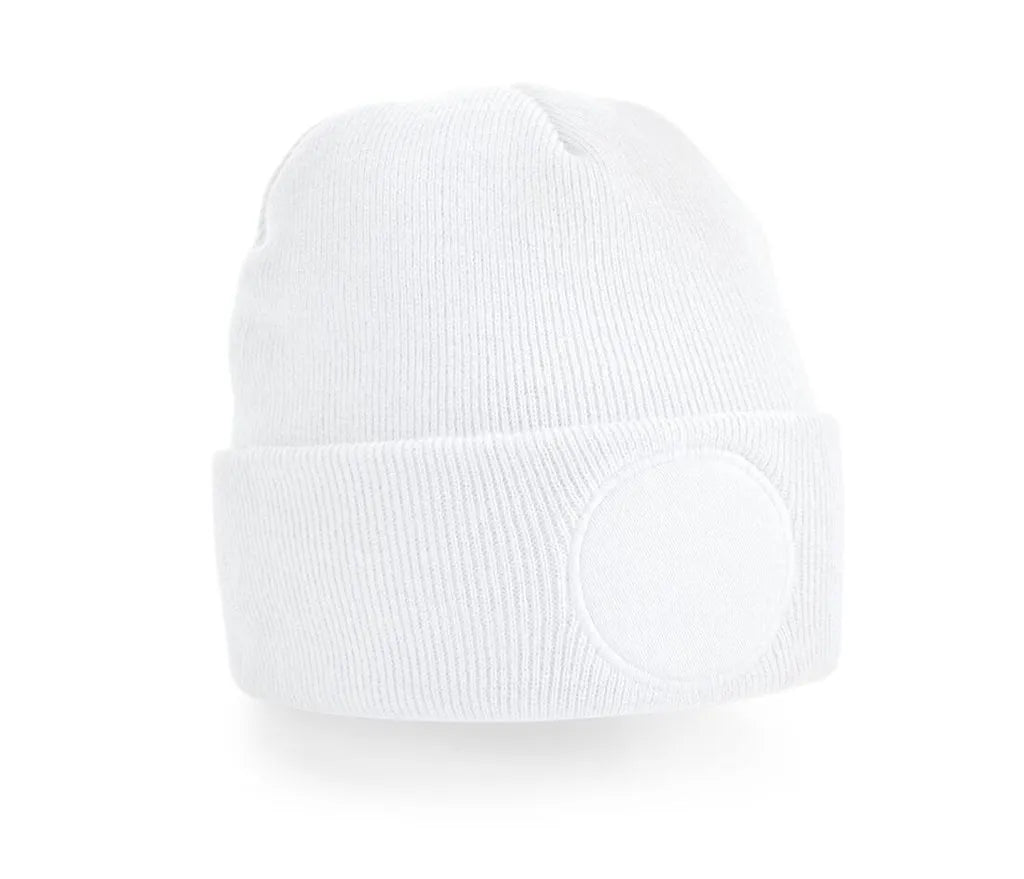 Bonnet Beechfield BF446 blanc avec patch rond personnalisable - COCO PYLA Biscarrosse