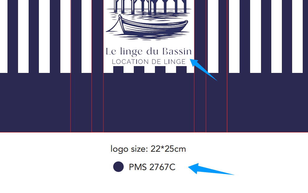 Zone de personnalisation logo sur sac à linge conciergerie - Sublimation textile haute qualité - Dimensions logo optimales COCO PYLA